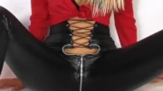 Wet & messy, Squirting in leather pants, Very horny action