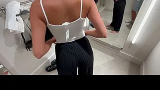 My girlfriend seduces me in an H&M fitting room and we fuck in public — public creampie. They DEFINITELY heard us!