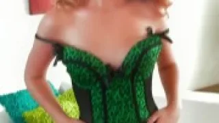 Beautiful lingerie clad redhead strips down & fingers her pussy
