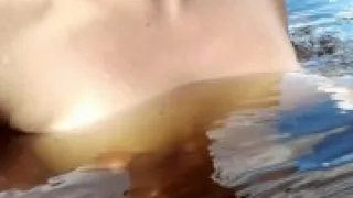 escape from lake with bouncing tits when a car is coming