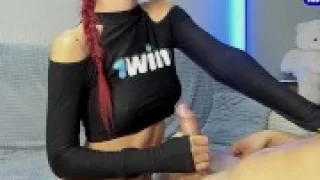 I blocked his cum after hot handjob teasing and then made him lick his mess clean from my hand