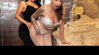 Two Latinas Share His BBC... Sloppy Double Blowjob to Facial