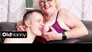 OldNanny - Horny Granny In Glasses Gives Blowjob And Gets Fucked Hard By Sexy Guy