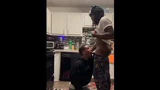 casanova eats Kyle dick in the kitchen and gets cum on his face
