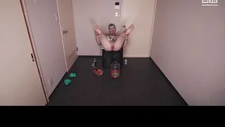 Deviant Jock Axel Abysse Stuffs Huge Amount Of Food In His Prolapsed Asshole